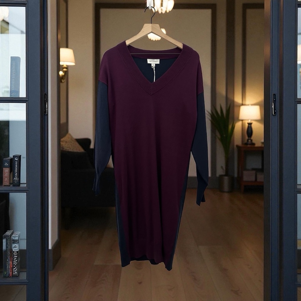 Free Assembly Women’s Pueple and Blue V-Neck Sweater Mini Dress Size S